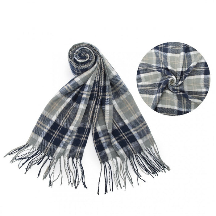 Colour-Block Scarf with Fringe Detailing – Oversized Design – SFN4401 – Dark Blue