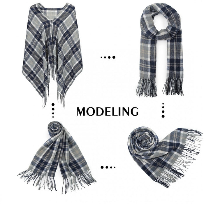 Colour-Block Scarf with Fringe Detailing – Oversized Design – SFN4401 – Dark Blue