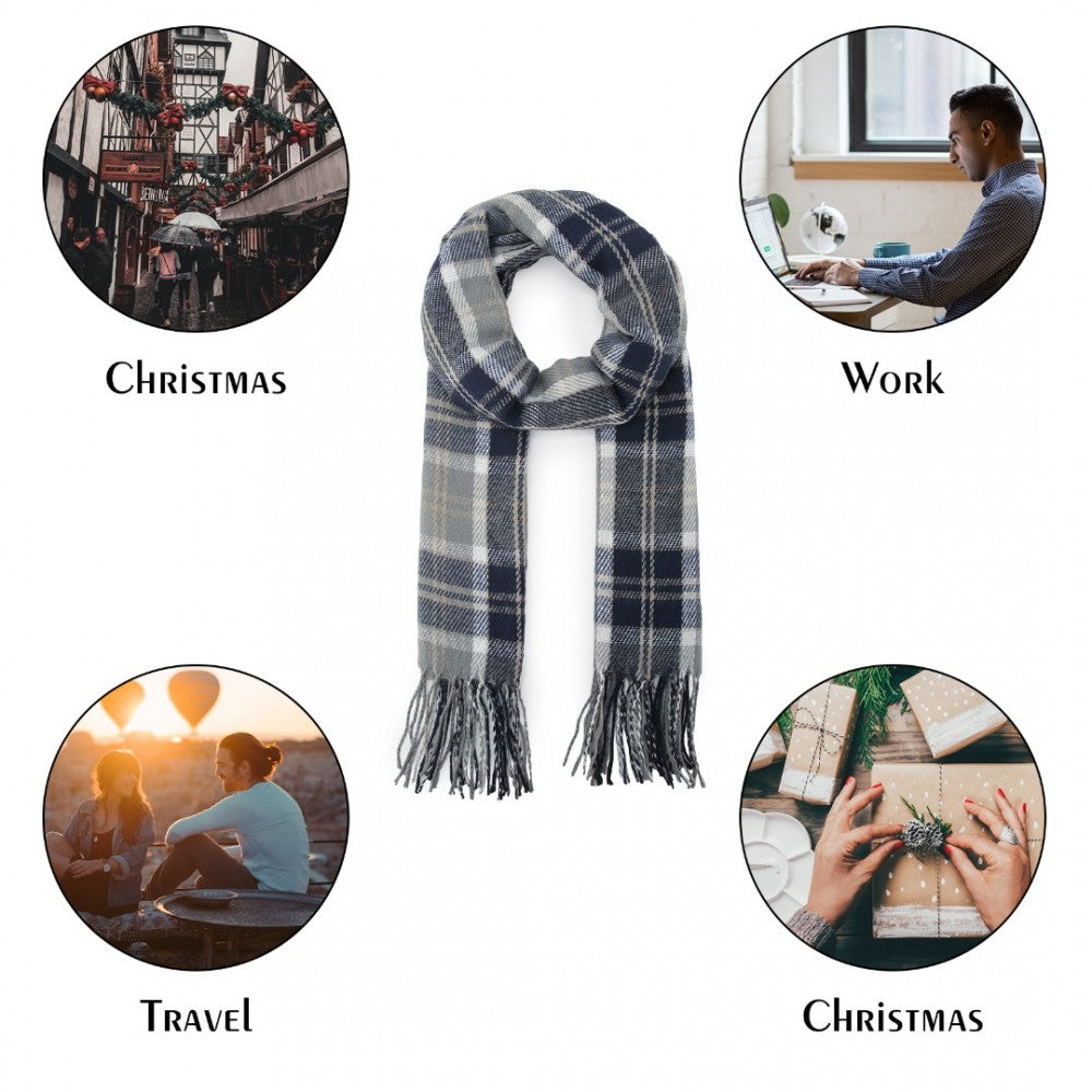 Colour-Block Scarf with Fringe Detailing – Oversized Design – SFN4401 – Dark Blue