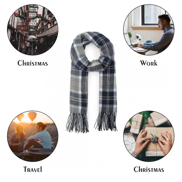 Colour-Block Scarf with Fringe Detailing – Oversized Design – SFN4401 – Dark Blue