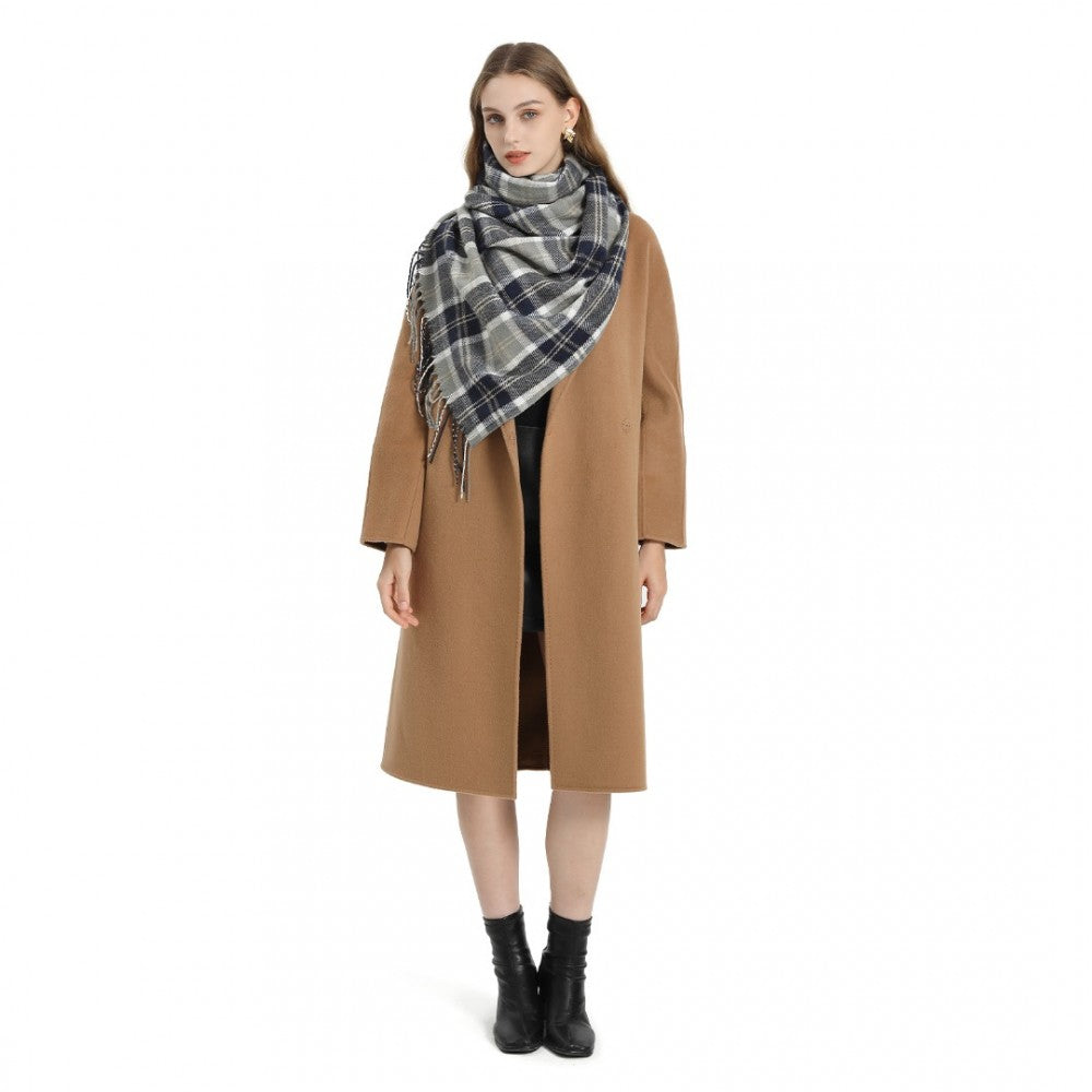 Colour-Block Scarf with Fringe Detailing – Oversized Design – SFN4401 – Dark Blue