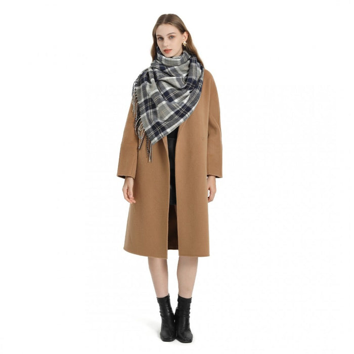 Colour-Block Scarf with Fringe Detailing – Oversized Design – SFN4401 – Dark Blue