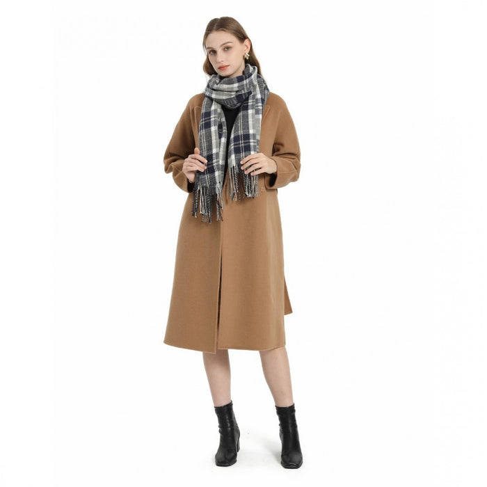 Colour-Block Scarf with Fringe Detailing – Oversized Design – SFN4401 – Dark Blue