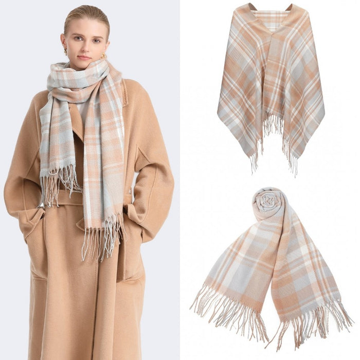 Colour-Block Scarf with Fringe Detailing – Oversized Design – SFN4401 – Light Blue