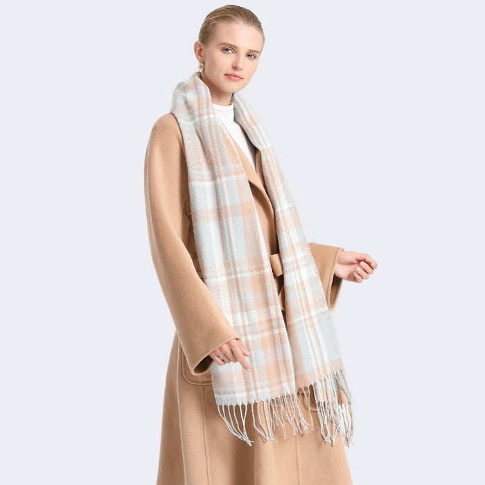 Colour-Block Scarf with Fringe Detailing – Oversized Design – SFN4401 – Light Blue