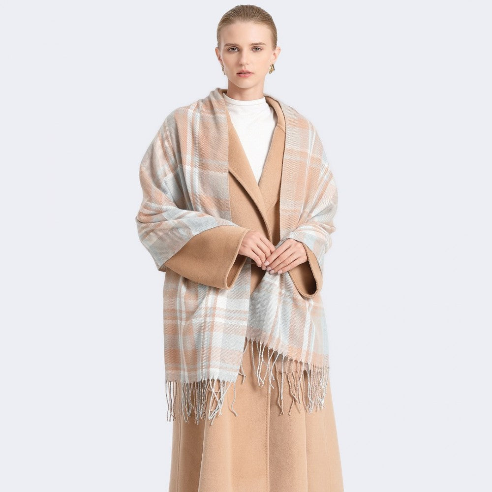 Colour-Block Scarf with Fringe Detailing – Oversized Design – SFN4401 – Light Blue