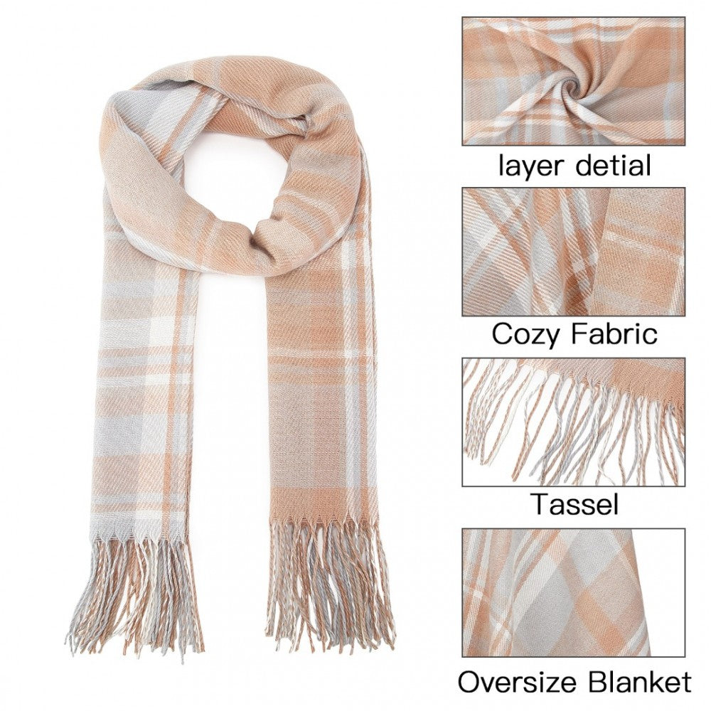 Colour-Block Scarf with Fringe Detailing – Oversized Design – SFN4401 – Light Blue