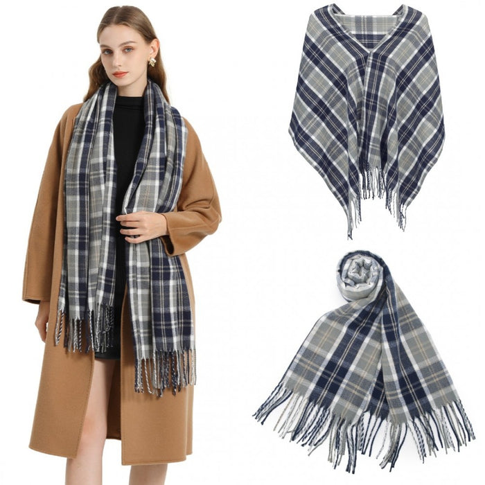 Colour-Block Scarf with Fringe Detailing – Oversized Design – SFN4401 – Navy