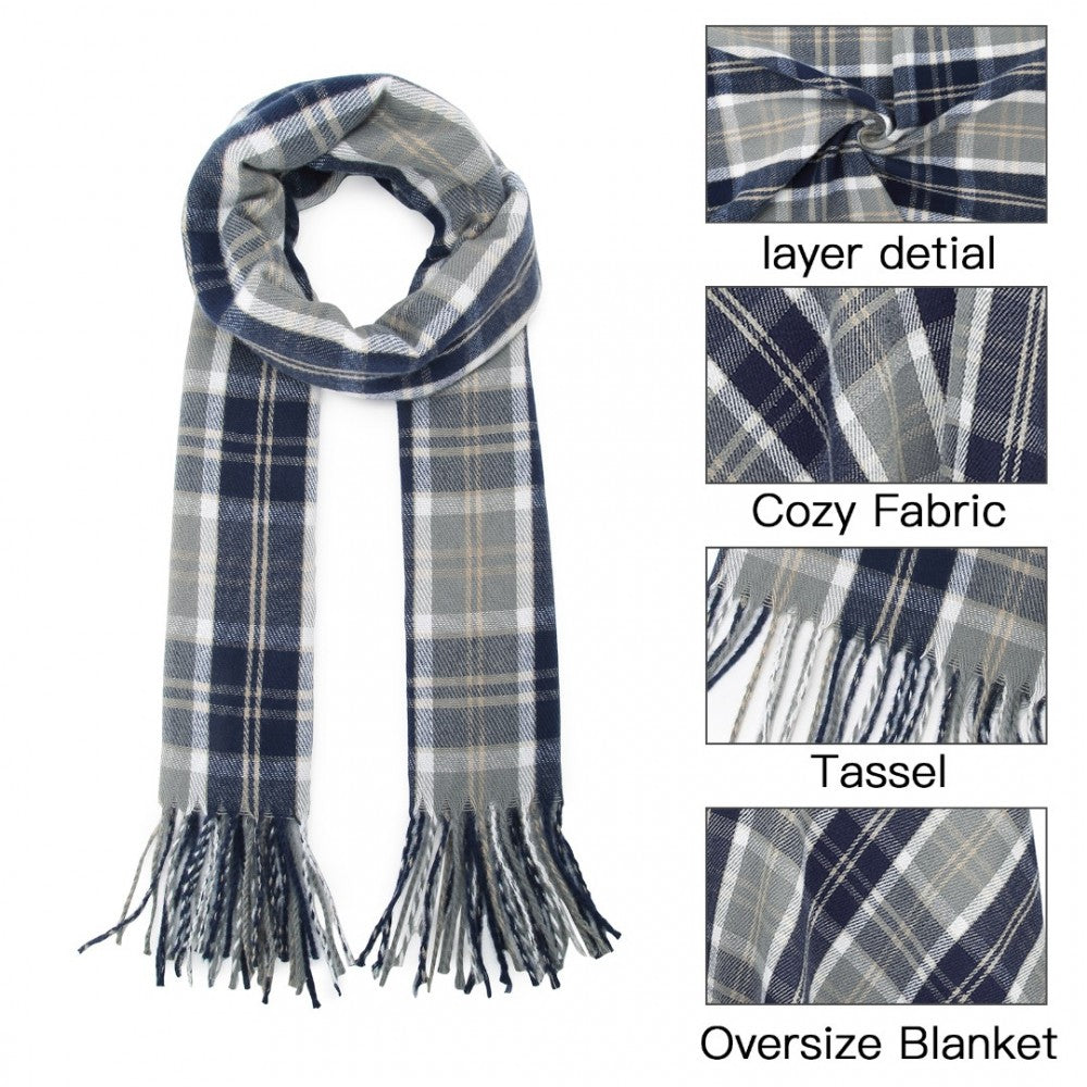 Colour-Block Scarf with Fringe Detailing – Oversized Design – SFN4401 – Navy