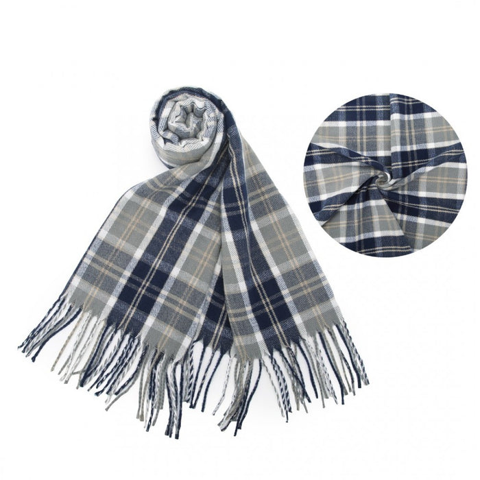 Colour-Block Scarf with Fringe Detailing – Oversized Design – SFN4401 – Navy