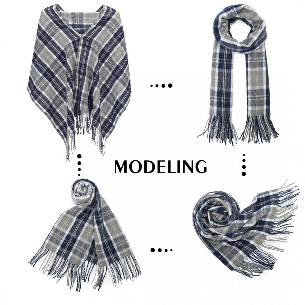 Colour-Block Scarf with Fringe Detailing – Oversized Design – SFN4401 – Navy