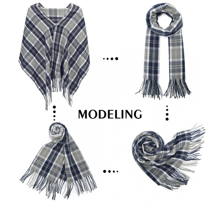 Colour-Block Scarf with Fringe Detailing – Oversized Design – SFN4401 – Navy