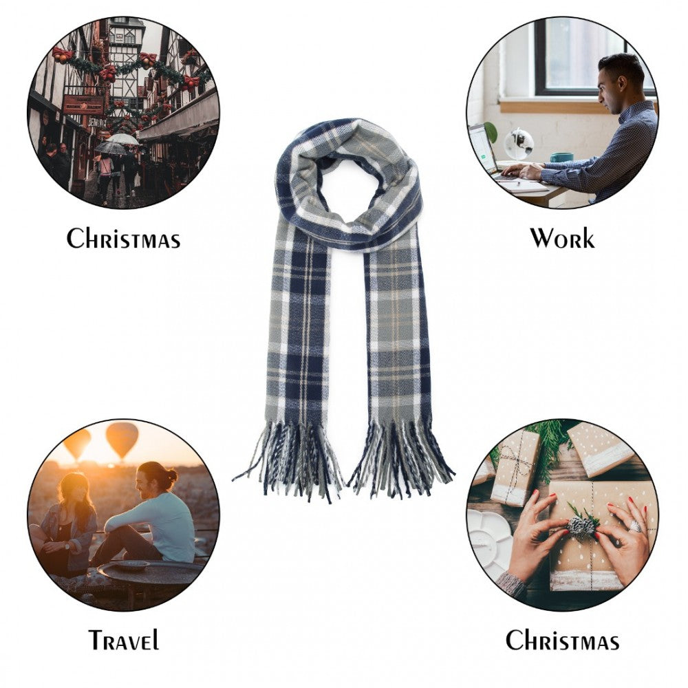 Colour-Block Scarf with Fringe Detailing – Oversized Design – SFN4401 – Navy