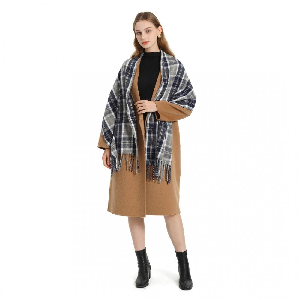 Colour-Block Scarf with Fringe Detailing – Oversized Design – SFN4401 – Navy