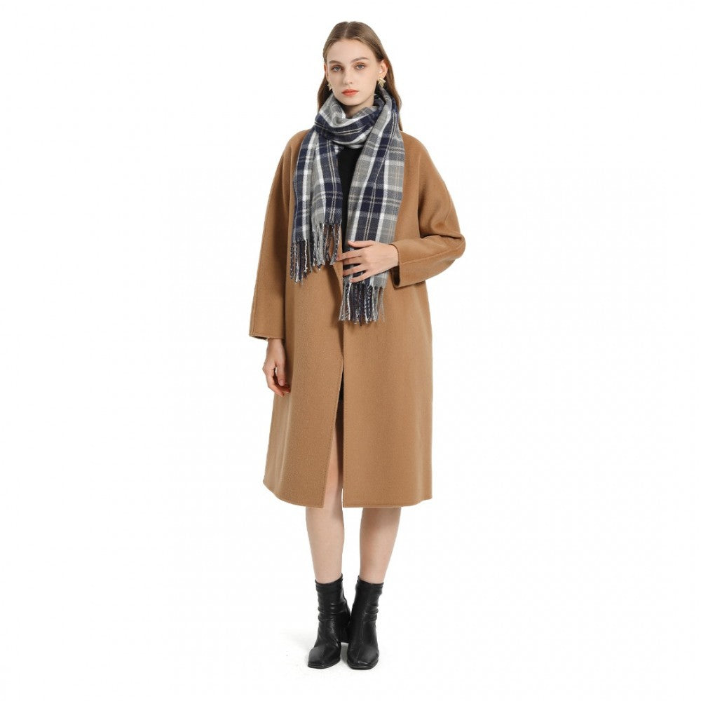 Colour-Block Scarf with Fringe Detailing – Oversized Design – SFN4401 – Navy