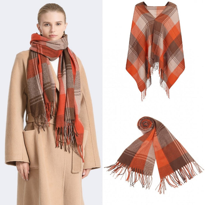 Colour-Block Scarf with Fringe Detailing – Oversized Design – SFN4401 – Orange