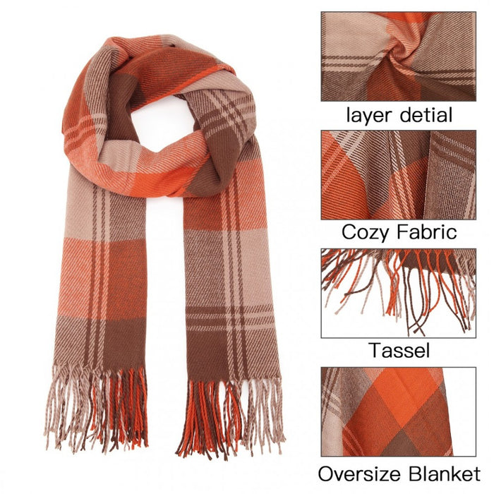 Colour-Block Scarf with Fringe Detailing – Oversized Design – SFN4401 – Orange