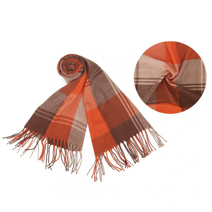 Colour-Block Scarf with Fringe Detailing – Oversized Design – SFN4401 – Orange