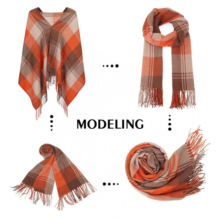 Colour-Block Scarf with Fringe Detailing – Oversized Design – SFN4401 – Orange