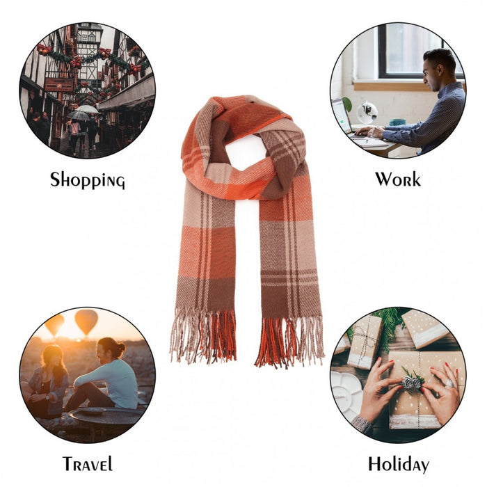 Colour-Block Scarf with Fringe Detailing – Oversized Design – SFN4401 – Orange