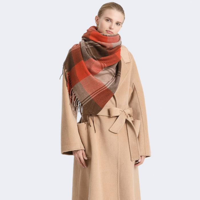 Colour-Block Scarf with Fringe Detailing – Oversized Design – SFN4401 – Orange