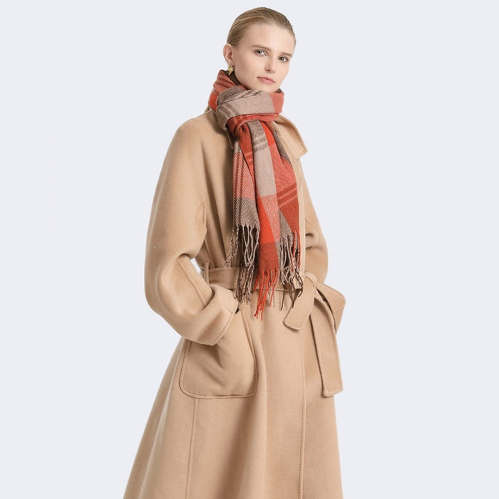 Colour-Block Scarf with Fringe Detailing – Oversized Design – SFN4401 – Orange