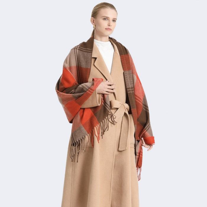 Colour-Block Scarf with Fringe Detailing – Oversized Design – SFN4401 – Orange