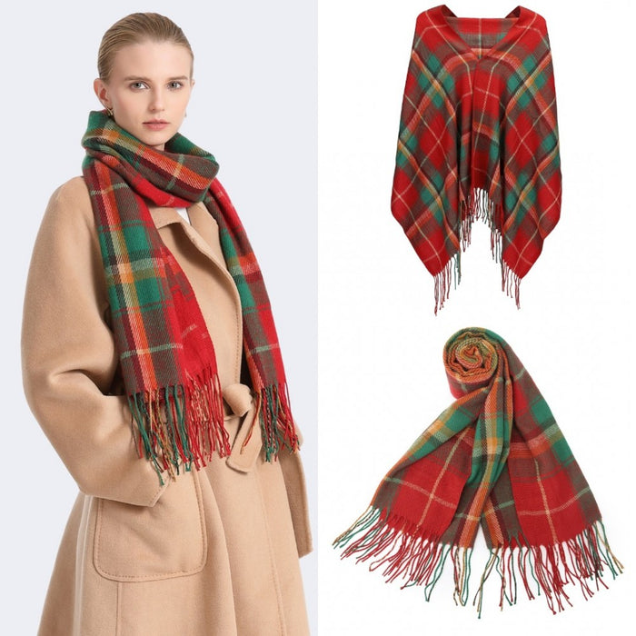 Colour-Block Scarf with Fringe Detailing – Oversized Design – SFN4401 – Red