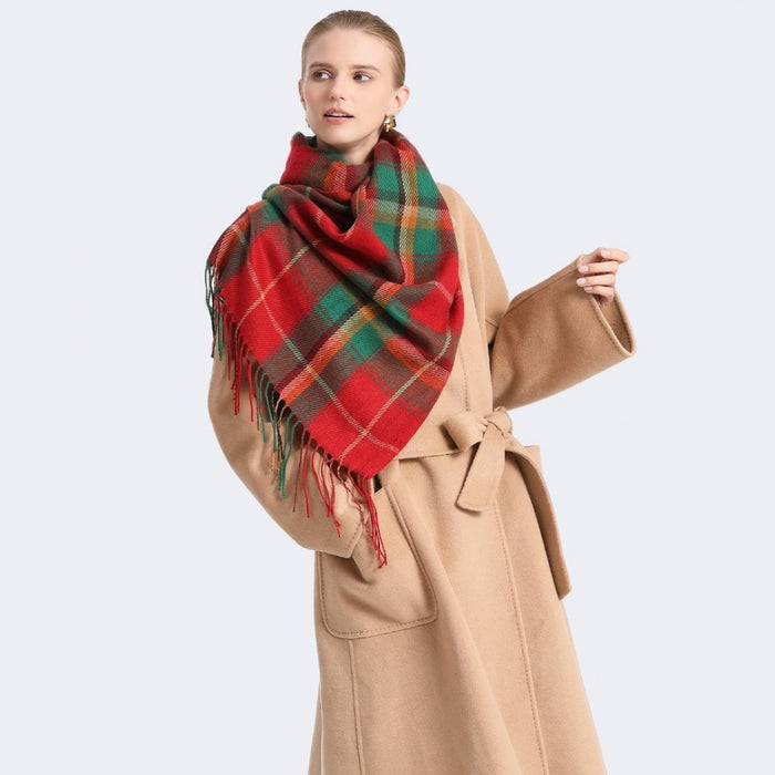 Colour-Block Scarf with Fringe Detailing – Oversized Design – SFN4401 – Red