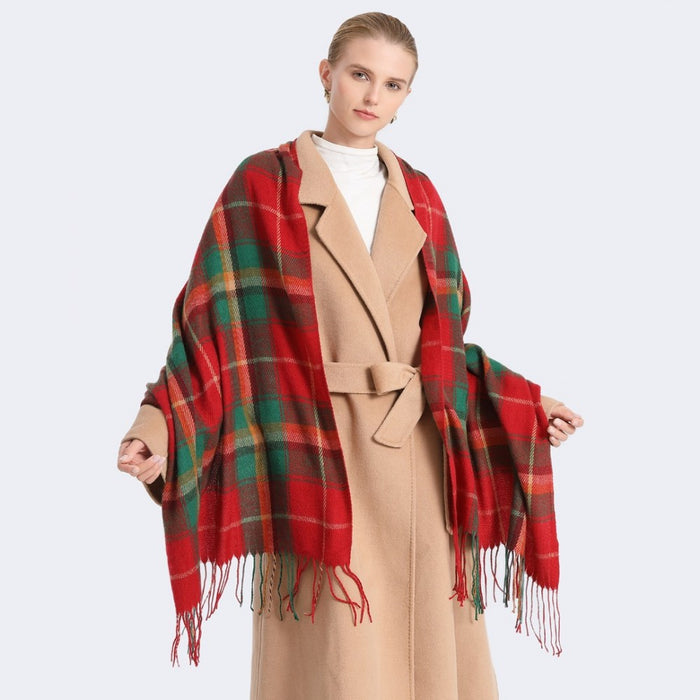 Colour-Block Scarf with Fringe Detailing – Oversized Design – SFN4401 – Red