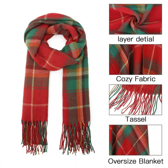Colour-Block Scarf with Fringe Detailing – Oversized Design – SFN4401 – Red