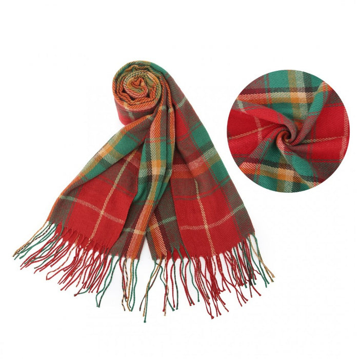 Colour-Block Scarf with Fringe Detailing – Oversized Design – SFN4401 – Red