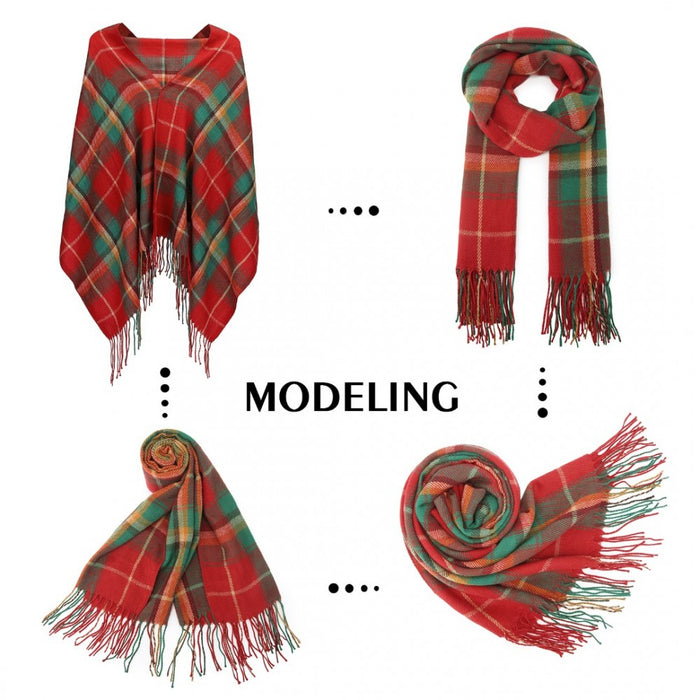 Colour-Block Scarf with Fringe Detailing – Oversized Design – SFN4401 – Red