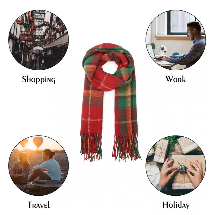 Colour-Block Scarf with Fringe Detailing – Oversized Design – SFN4401 – Red