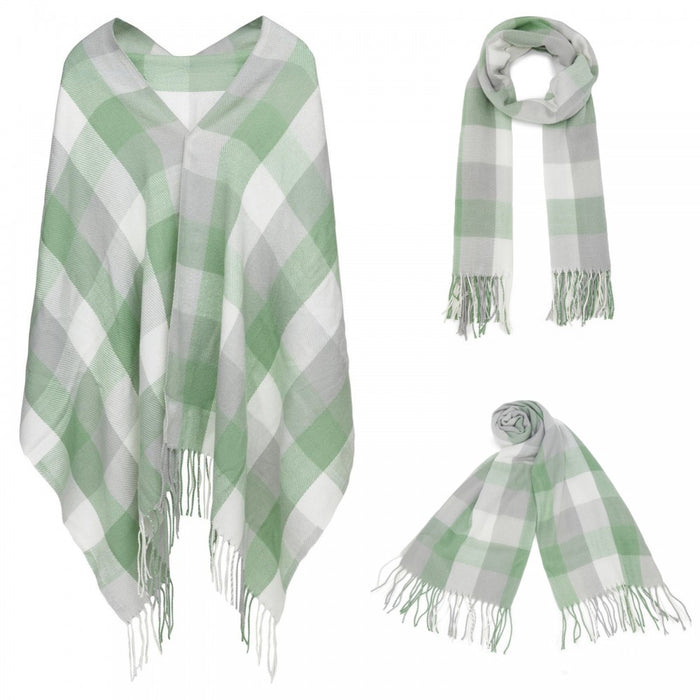 Colour-Block Scarf with Fringe Detailing – Oversized Design – SFN4402 – Light Green
