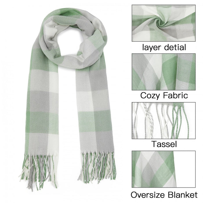 Colour-Block Scarf with Fringe Detailing – Oversized Design – SFN4402 – Light Green