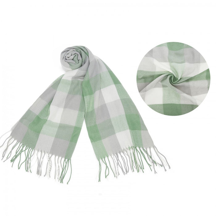 Colour-Block Scarf with Fringe Detailing – Oversized Design – SFN4402 – Light Green