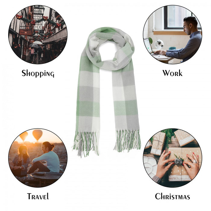 Colour-Block Scarf with Fringe Detailing – Oversized Design – SFN4402 – Light Green