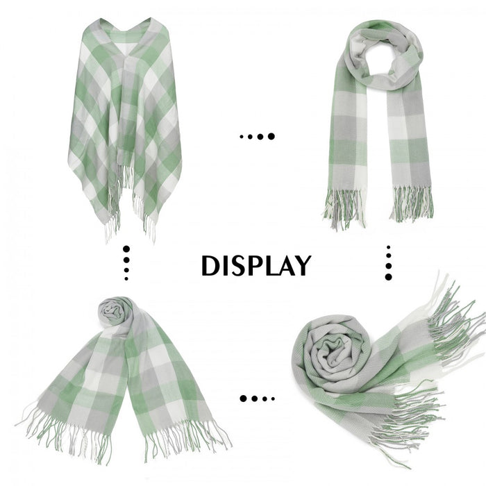 Colour-Block Scarf with Fringe Detailing – Oversized Design – SFN4402 – Light Green