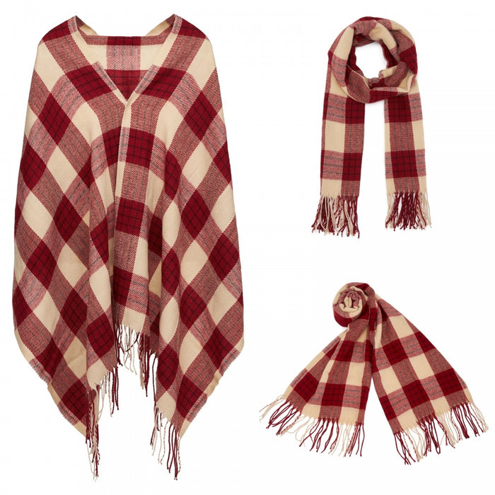 Colour-Block Scarf with Fringe Detailing – Oversized Design – SFN4402 – Red