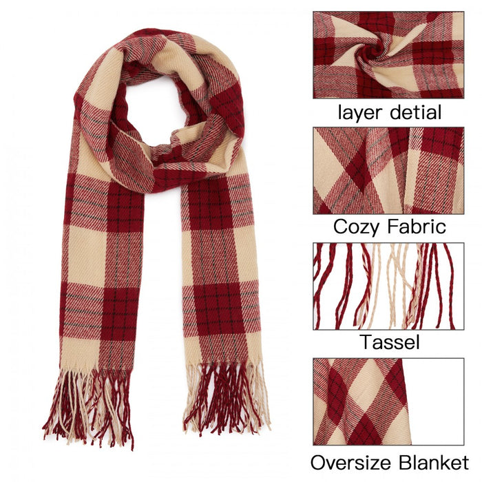 Colour-Block Scarf with Fringe Detailing – Oversized Design – SFN4402 – Red