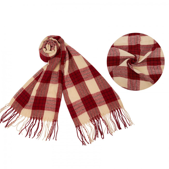 Colour-Block Scarf with Fringe Detailing – Oversized Design – SFN4402 – Red