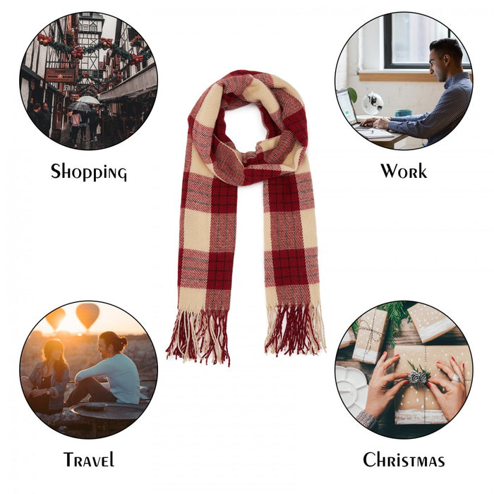 Colour-Block Scarf with Fringe Detailing – Oversized Design – SFN4402 – Red
