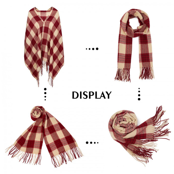 Colour-Block Scarf with Fringe Detailing – Oversized Design – SFN4402 – Red