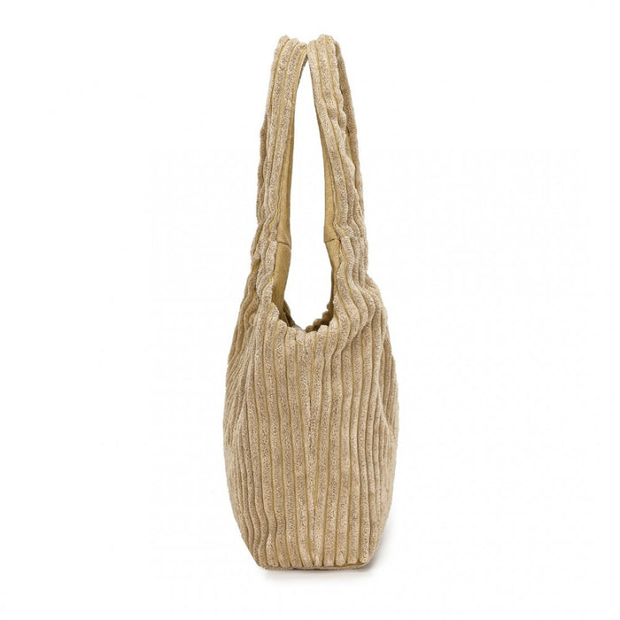 Reversible Corduroy Shoulder Bag with Interior – Brown