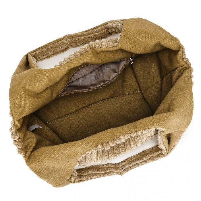 Reversible Corduroy Shoulder Bag with Interior – Brown