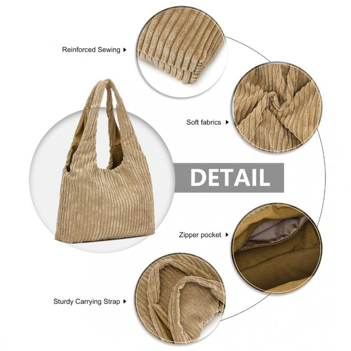 Reversible Corduroy Shoulder Bag with Interior – Brown