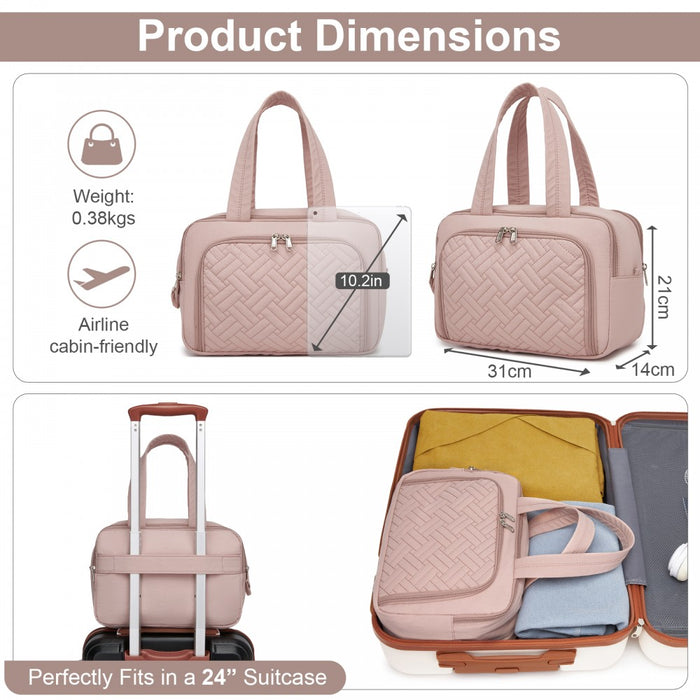 Travel Quilted Toiletry Bag – Water-Resistant, Wet/Dry Pocket, Large 180° Opening – Nude