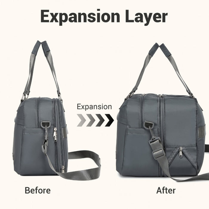 Travel Bag Large Tote Bag and Duffle Bag with Expandable Compartment and Wet/Dry Pocket – Grey