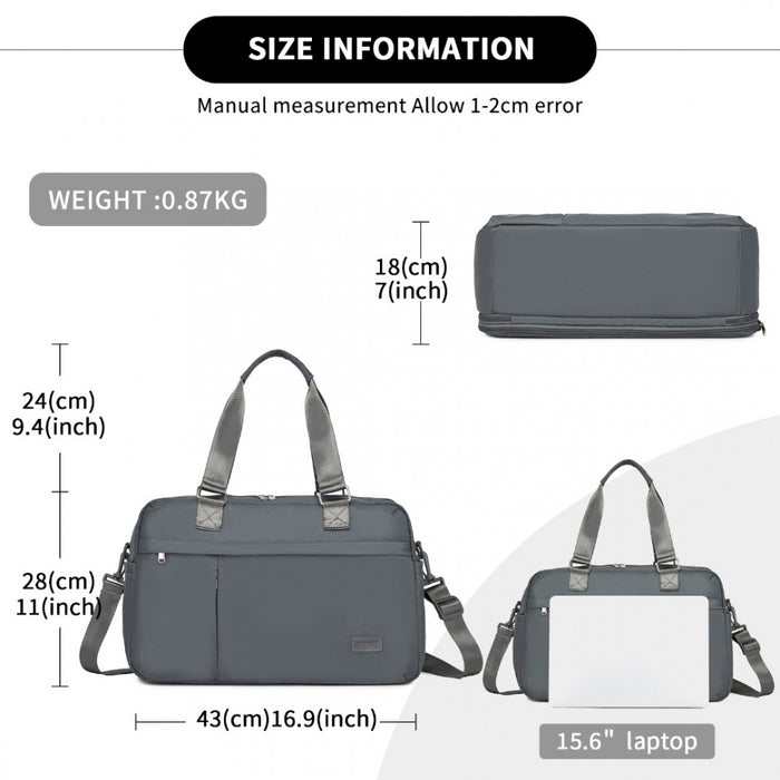 Travel Bag Large Tote Bag and Duffle Bag with Expandable Compartment and Wet/Dry Pocket – Grey